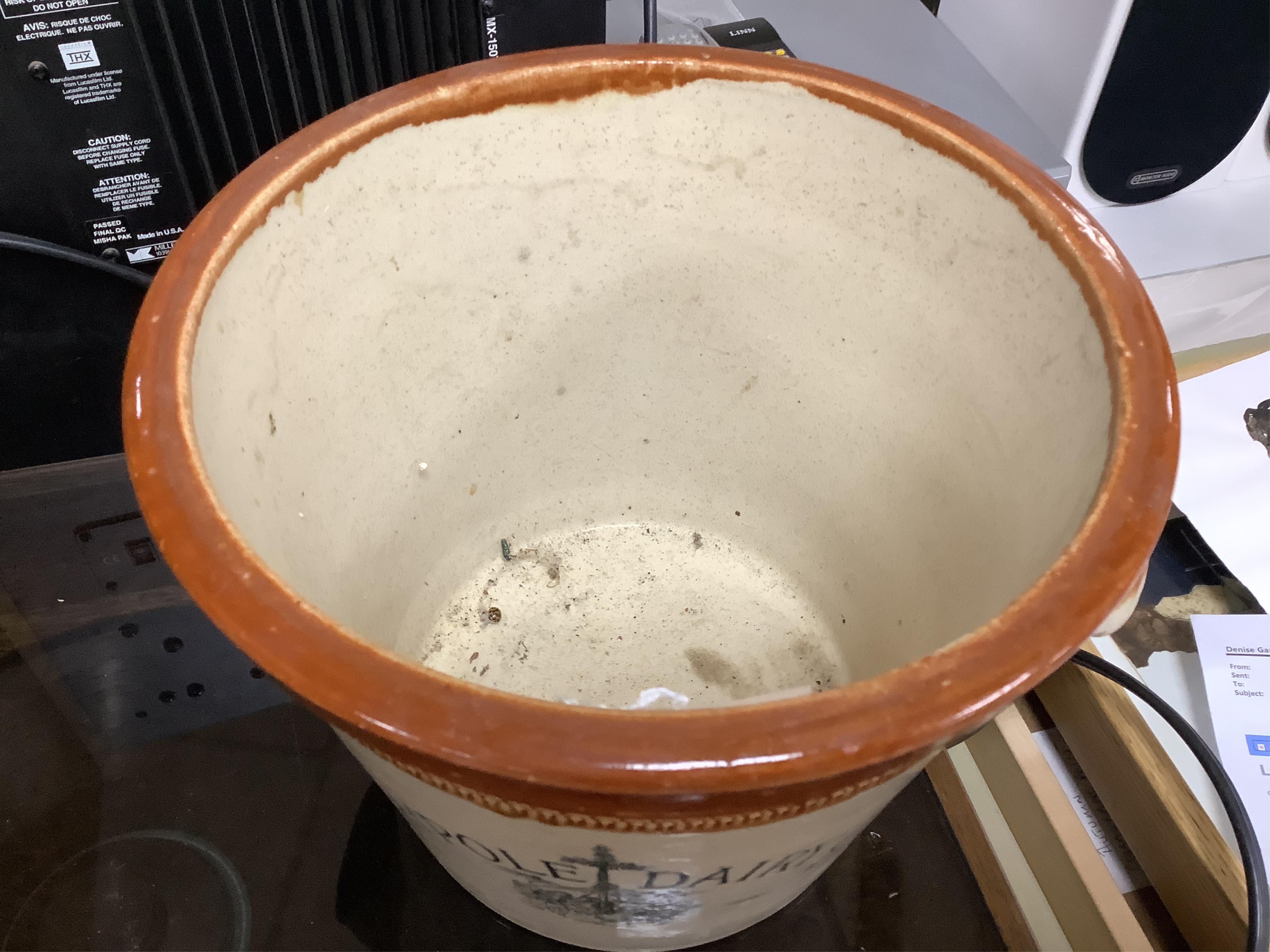 A glazed pottery dairy bowl and Maypole Dairy Co. Ltd. cream advertising cream pail, 21cm high (2)